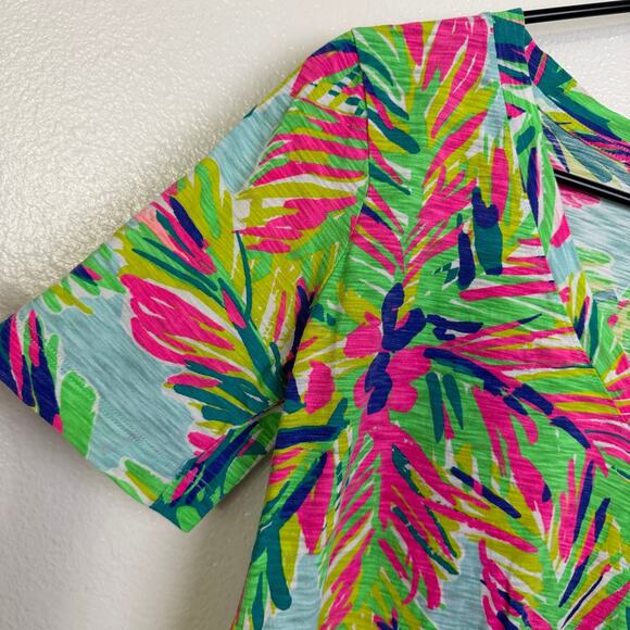 Lilly Pulitzer V Neck Shirt Womens Small Top Floral Cotton Multi Island Time * - Picture 5 of 10
